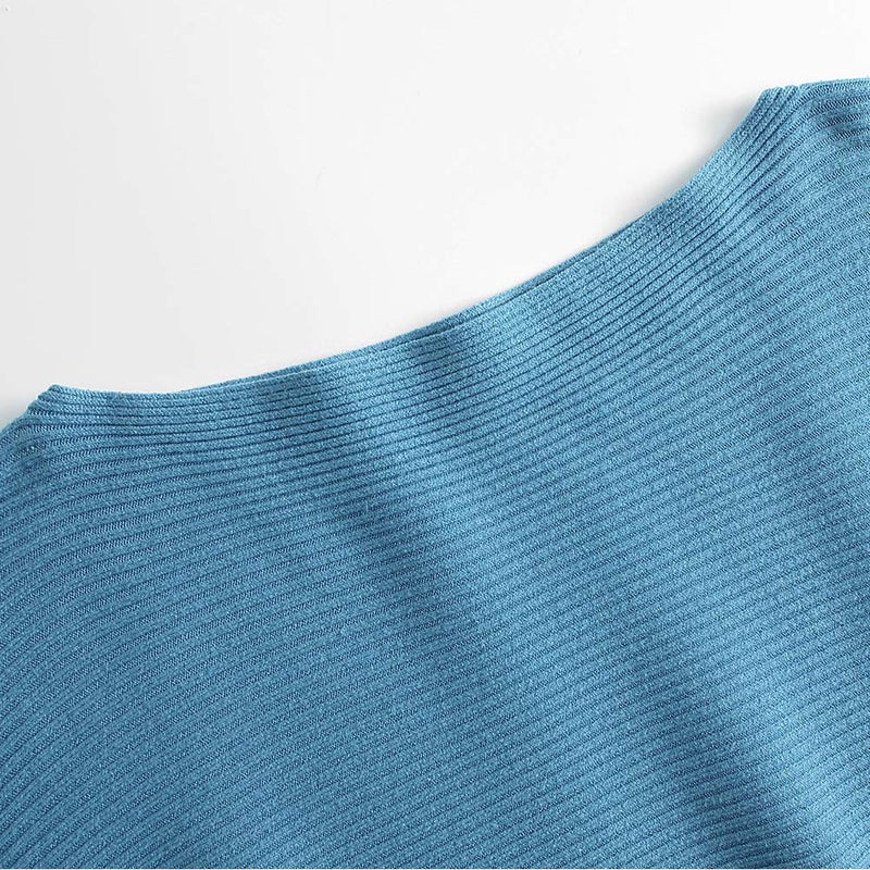 Ckikiou Womens Lightweight Oversized Boat Neck Sweaters Tops Dolman Batwing Sleeve Ribbed Knitted Pullovers Blue - Image 2